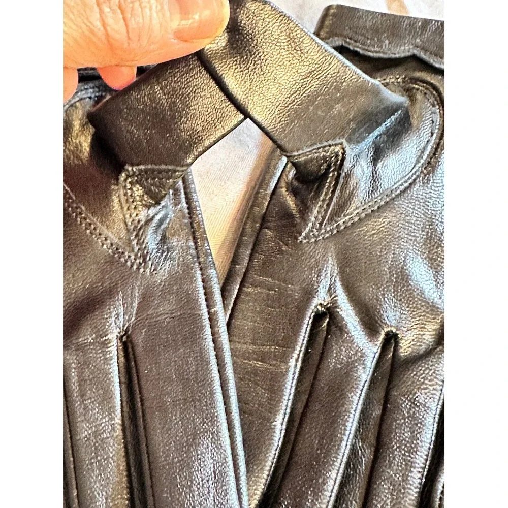 Gold‎ Crown Vintage Black Leather Scalloped Cuff Gloves Size 6.5 Womens Retro